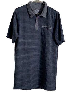 MARX & DUTCH Men’s Dark Blue Gray Stripe Short Sleeve Cotton Polo Shirt
